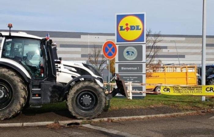 Opposés au Mercosur, les agriculteurs filtrent l’accès à une plateforme Lidl près de Lyon