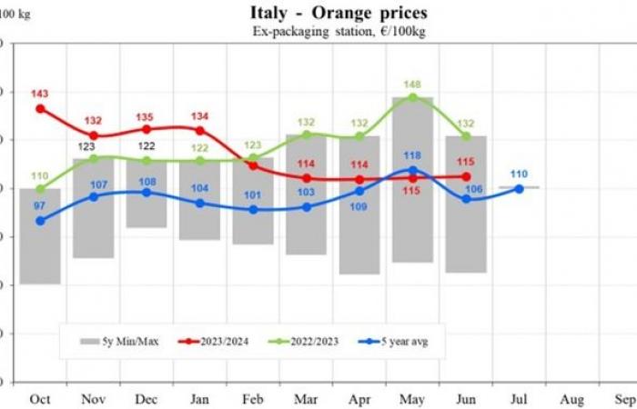 Les prix de l’orange dans l’UE diminueront de 17,83 % en 2024