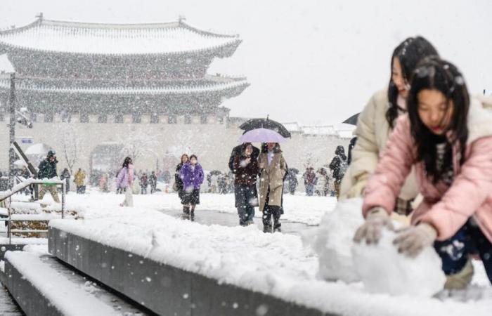 images de chutes de neige record à Séoul pour le mois de novembre