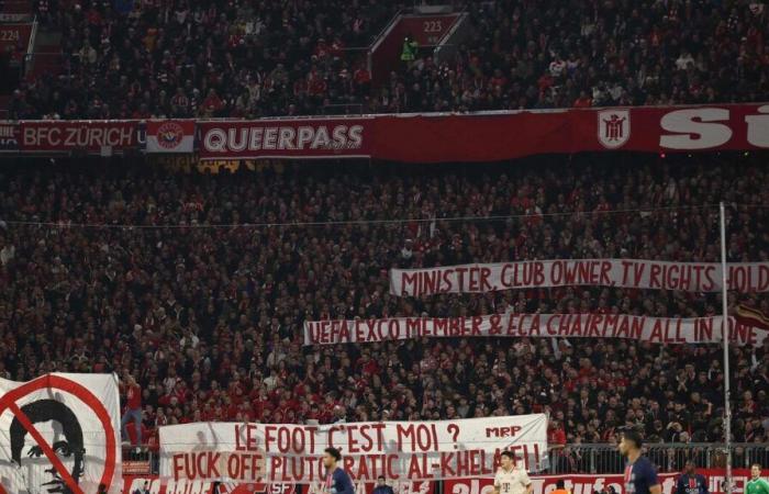 banderoles contre Nasser Al-Khelaïfi dans les tribunes de Munich