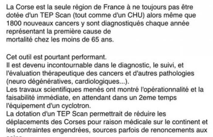 Dans une chronique, des médecins déplorent que la Corse soit « la seule région de France qui ne dispose toujours pas de TEP » pour diagnostiquer les cancers