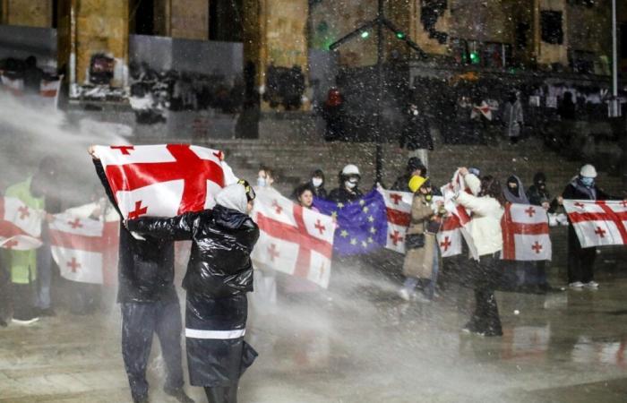 Canons à eau et gaz lacrymogènes lors de la 6e soirée des manifestations pro-européennes