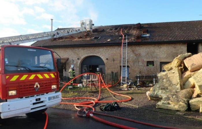 Haute-Saône. An old farmhouse affected by a fire in Dambenoît-lès-Colombe