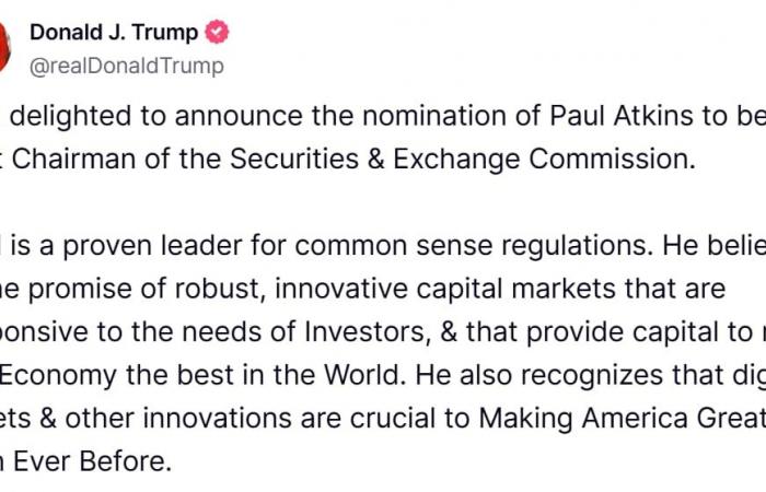 Trump s’attribue le mérite du BTC atteignant 100 000 $ et nomme David Sacks comme IA et Crypto Czar