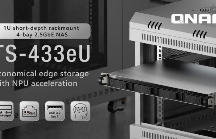 QNAP présente le NAS TS-433eU monté en rack à faible profondeur avec accélération de l’unité de traitement neuronal et deux ports 2,5 GbE