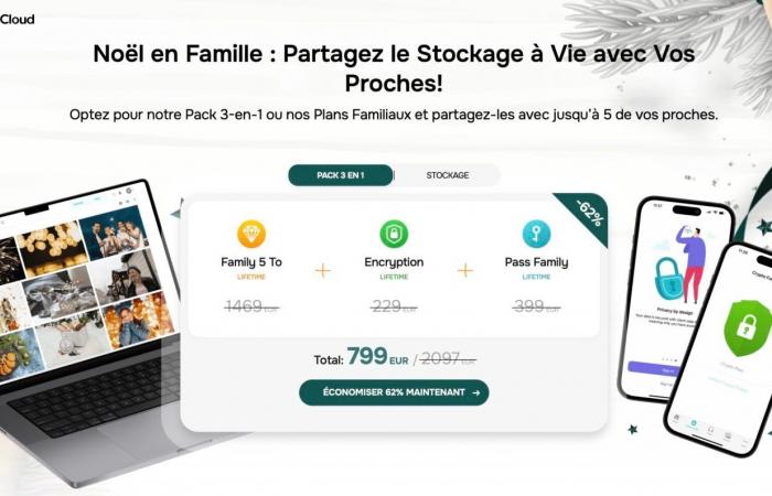 -60% sur le forfait familial 3 en 1 avec 5 To de stockage à vie