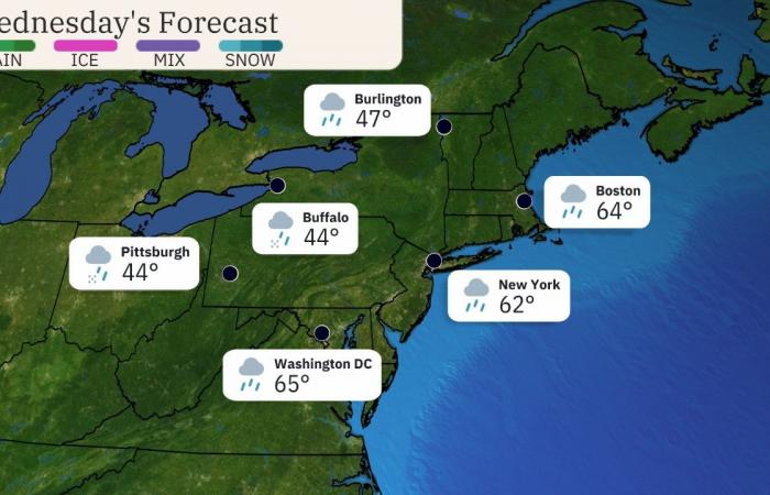 La tempête à l’Est apporte de fortes pluies, du vent et de la neige effet lac