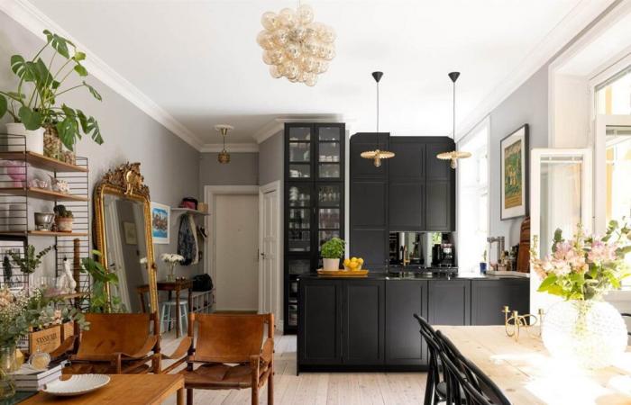 Un appartement de 53m2 à la décoration contrastée entre noir et rose