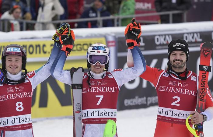 Loïc Meillard sur le podium, Kristoffersen retrouve la victoire