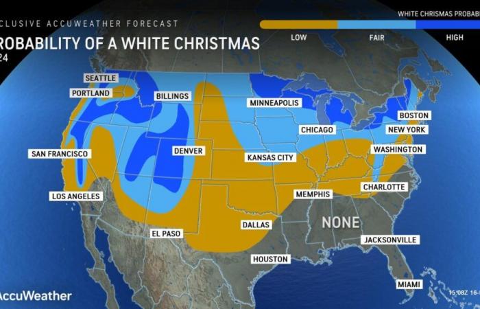 La carte des neiges de Noël montre que la moitié des États américains ont une chance de célébrer un Noël blanc