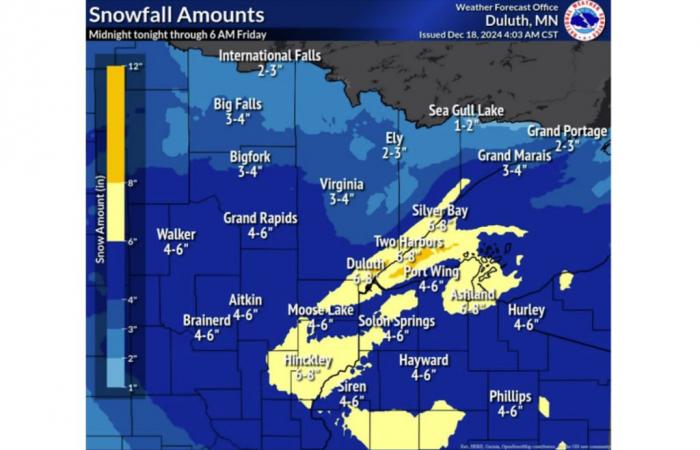 Jusqu’à 6 à 8 pouces de neige attendus jeudi – Duluth News Tribune