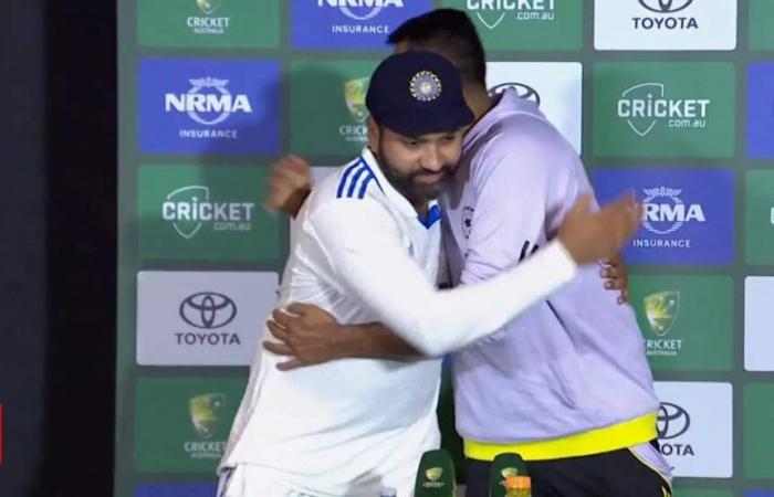 R Ashwin prend sa retraite : scènes émotionnelles, un câlin chaleureux alors que Rohit Sharma dit au revoir à son coéquipier