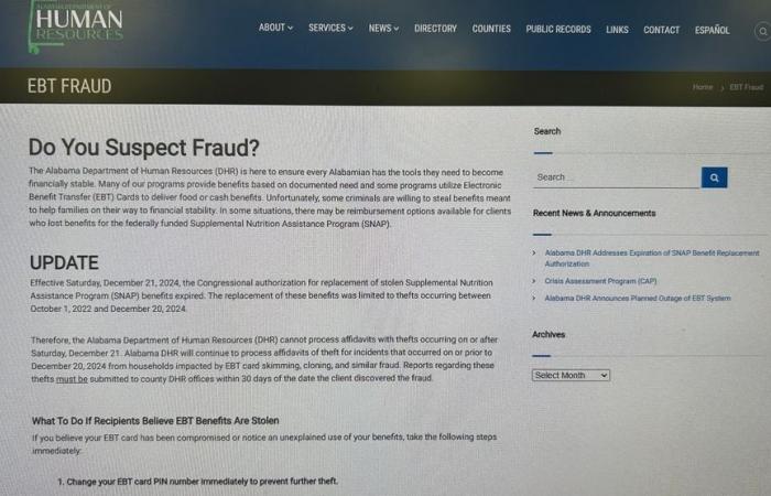 Le programme de remplacement du vol de prestations Alabama SNAP est maintenant expiré