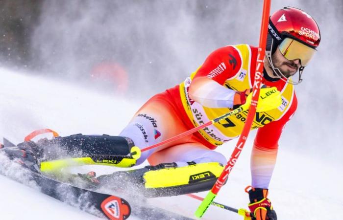 Loïc Meillard termine sur le podium derrière le vainqueur Haugan après un 2ème run sensationnel