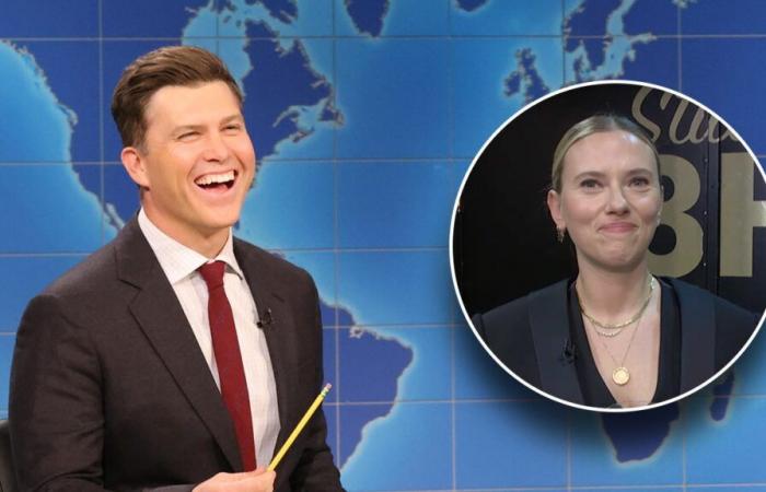 Scarlett Johansson grimace alors que Colin Jost est obligé de plaisanter sur le mariage dans “SNL”