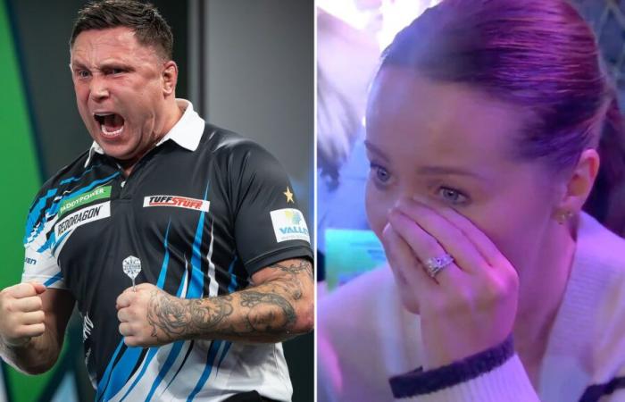 Bethan, l’épouse de Gerwyn Price, fond en larmes et ne peut s’empêcher de trembler après sa victoire épique au Championnat du monde de fléchettes