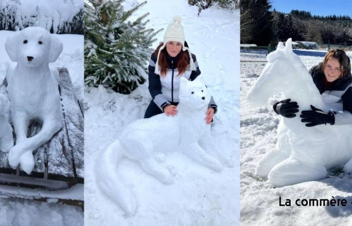 elle crée de majestueuses sculptures d’animaux sur neige à Saint-Jeures