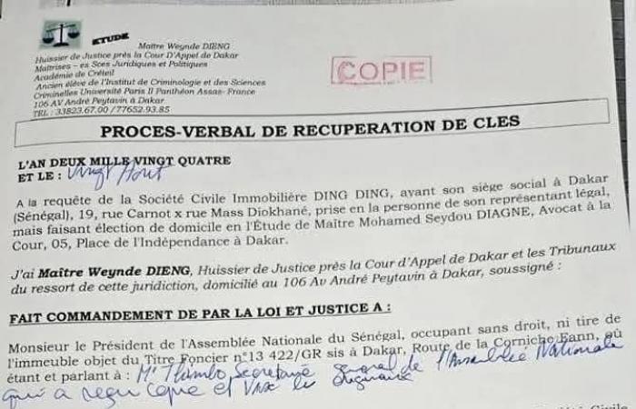 Preuve de Vente de la Maison Officielle du Président de l’Assemblée Nationale du Sénégal