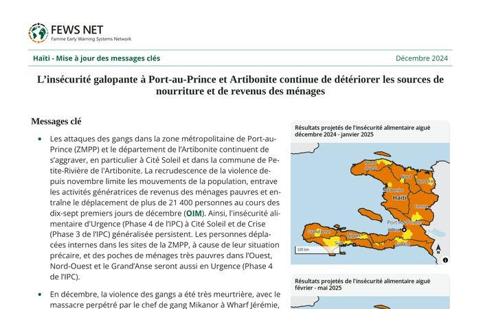 L’insécurité rampante à Port-au-Prince et dans l’Artibonite continue de détériorer les sources de nourriture et de revenus des ménages, décembre 2024 – Haïti