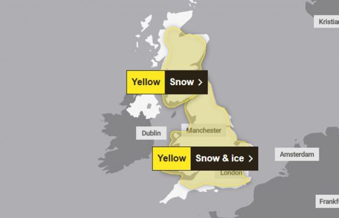 Météo au Royaume-Uni : les températures « plongent jusqu’à moins 8 °C » alors que des avertissements de neige et de verglas sont en place ce week-end