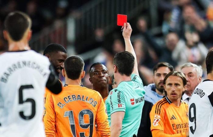 Vinicius Junior du Real Madrid expulsé après avoir poussé le gardien de Valence, Stole Dimitrievski