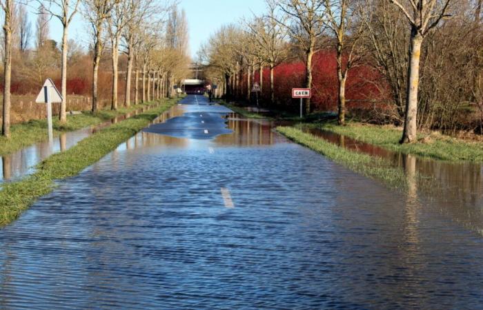 une route fermée à la circulation, des barrières aquatiques installées