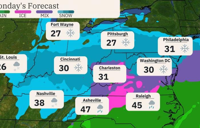 La tempête hivernale Blair apporte de fortes chutes de neige au centre de l’Atlantique