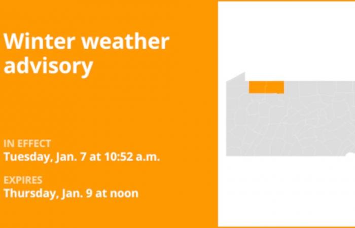 Avis météo hivernal affectant les comtés de Warren et McKean jusqu’à jeudi midi