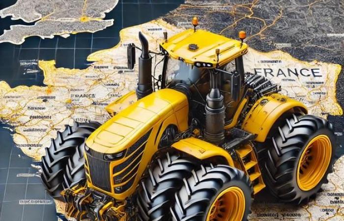 Quelle est la puissance moyenne des tracteurs immatriculés en 2024 dans chaque département français ?