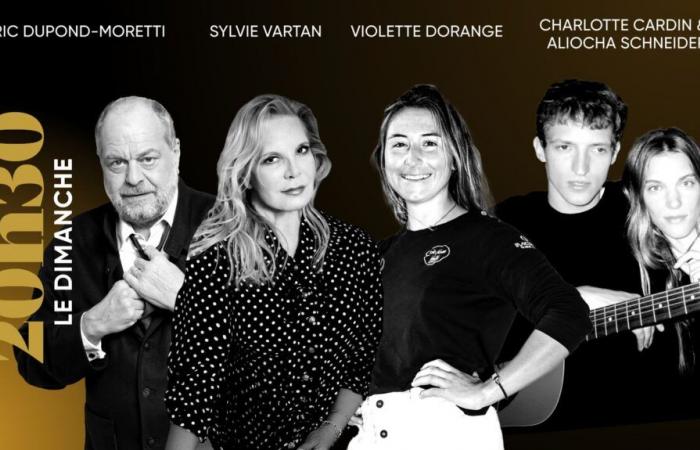 «20h30 dimanche». Avec Eric Dupond-Moretti, Sylvie Vartan, Violette Dorange, Charlotte Cardin & Aliocha Schneider