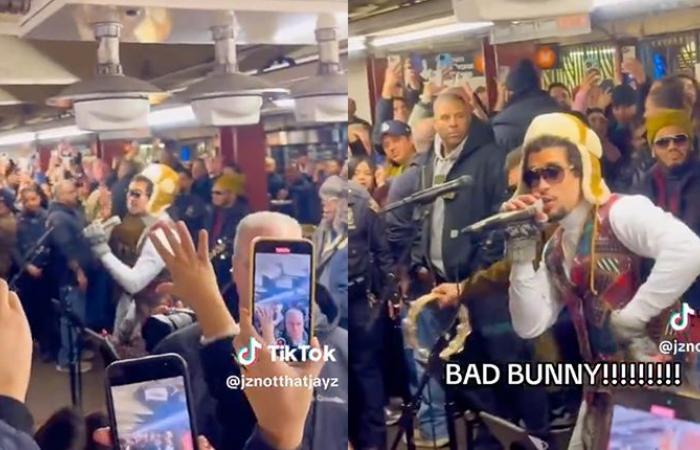 Oui, c’est Bad Bunny qui chante ses nouvelles chansons dans le métro new-yorkais