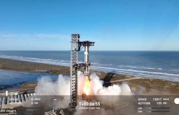 SpaceX réussit à récupérer le propulseur de sa mégafusée Starship mais perd le contact avec le deuxième étage