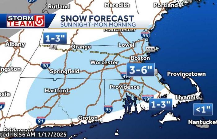 Certaines parties de Mass. pourraient voir de la neige déneigeable dimanche soir