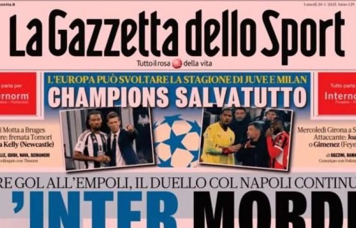 La Gazzetta dello Sport s’ouvre sur le duel du Scudetto avec Naples : « L’Inter mord »