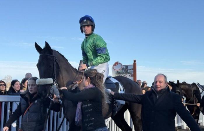 Dominique Bressou, au bord des larmes après la victoire de Gage de Réussite dans le Grand Prix de Pau