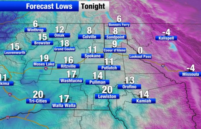 Les températures les plus froides de cette vague de froid arrivent ce soir pour Spokane