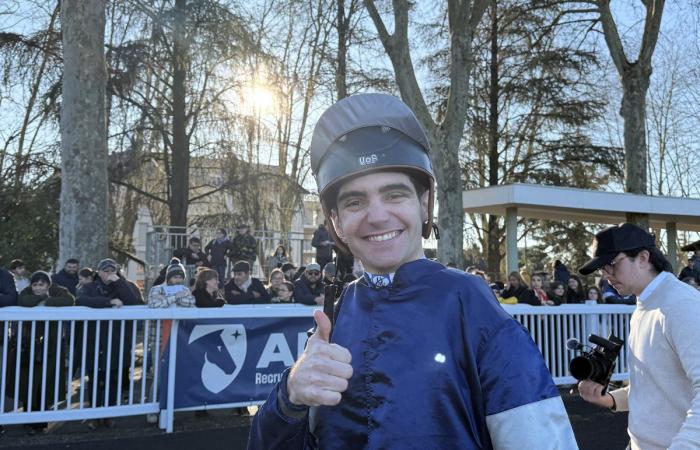 Dominique Bressou, au bord des larmes après la victoire de Gage de Réussite dans le Grand Prix de Pau