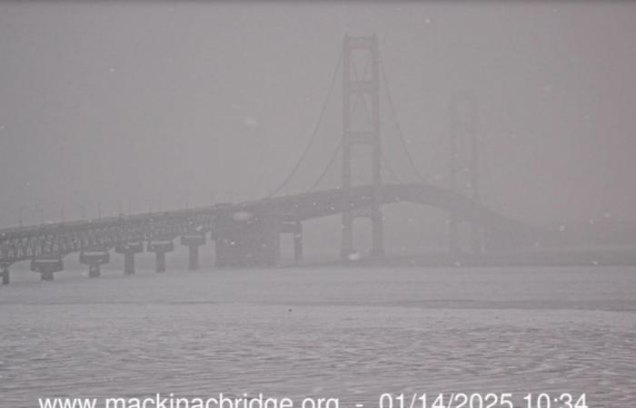 Le pont Mackinac sous avertissement de vent violent, les conducteurs sont invités à faire preuve de prudence