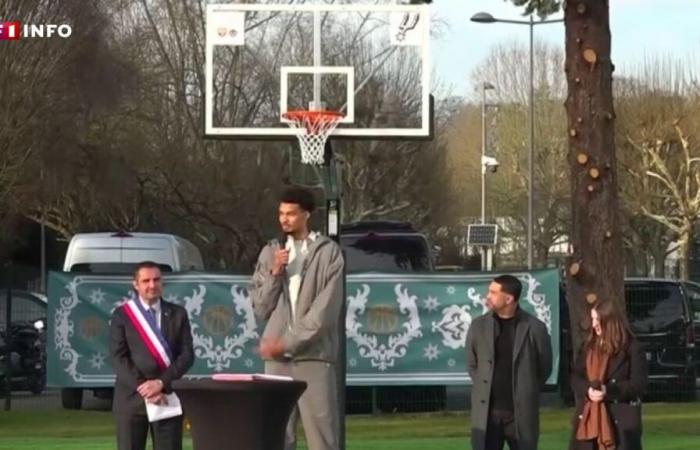 VIDÉO – Images du phénomène Victor Wembanyama, inaugurant deux terrains de basket au Chesnay