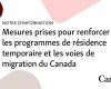 Mesures prises pour renforcer les programmes de résidence temporaire et les voies de migration du Canada